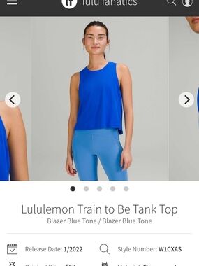 Lululemon Bright Royal Blue Train to Be Tank Top